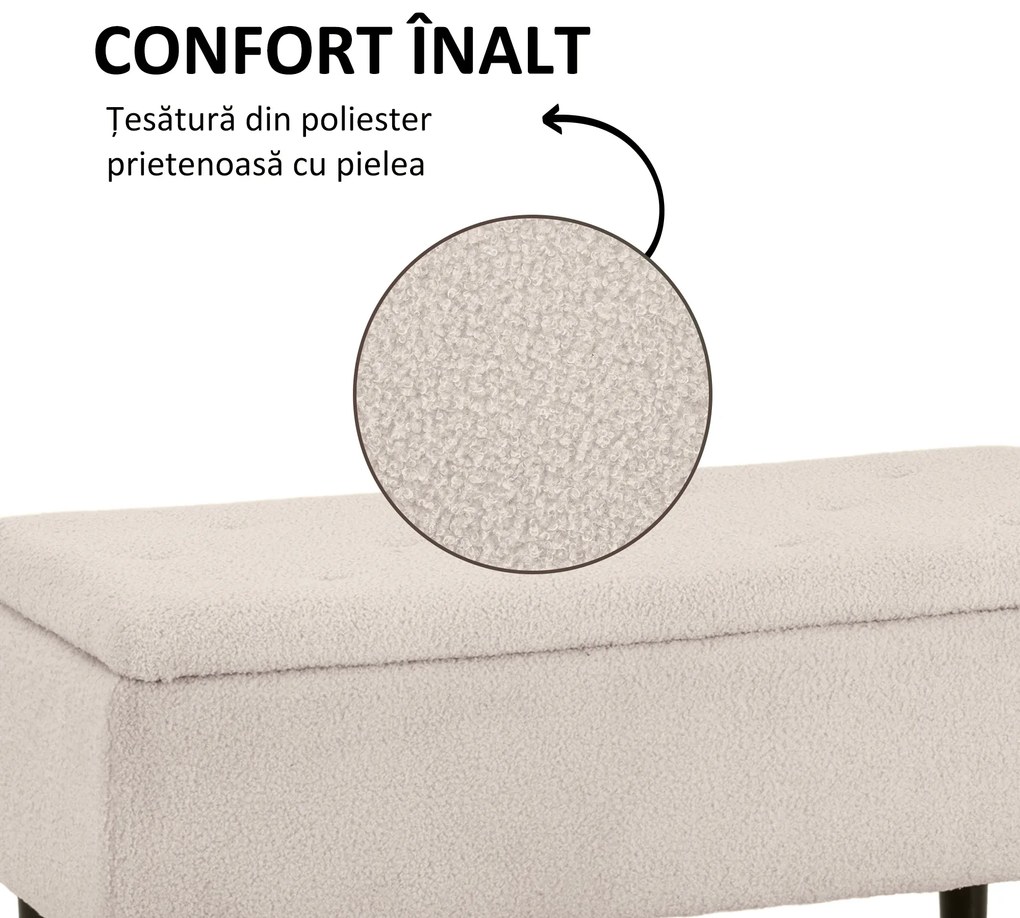 HOMCOM Scaun Modern cu Spațiu de Depozitare și Picioare din Lemn, Scaun Tapițat pentru Living sau Dormitor, 95x38x45 cm, Bej | Aosom Romania