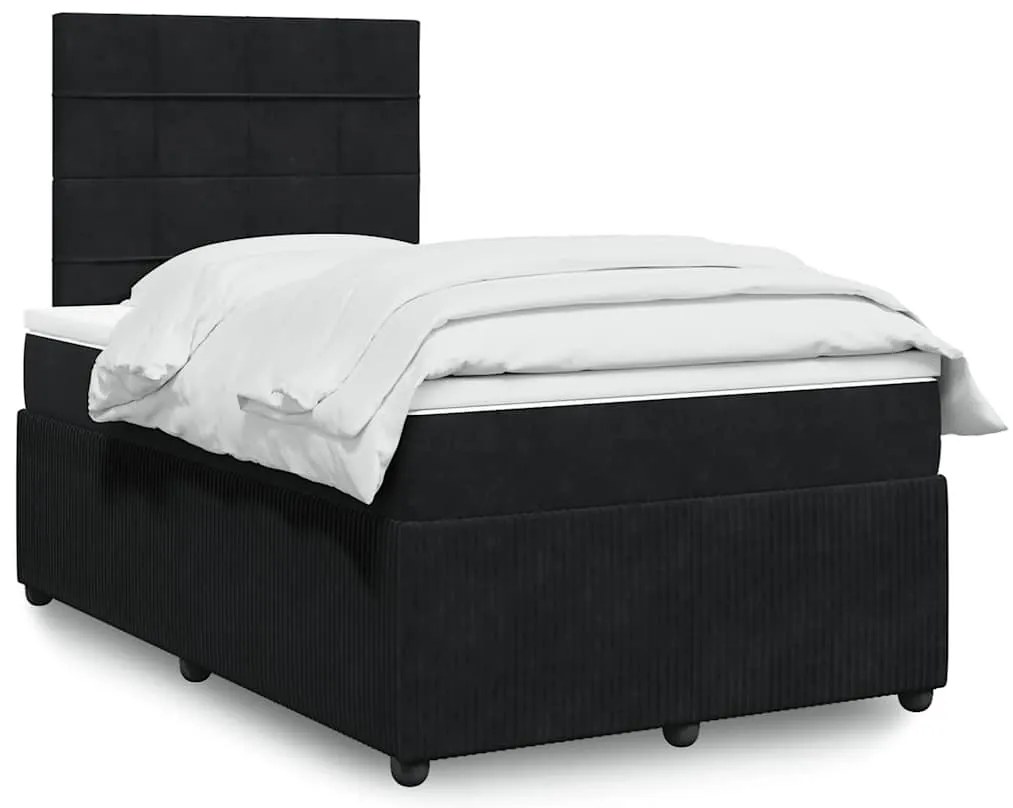 vidaXL Pat box spring cu saltea, negru, 120x190 cm, catifea
