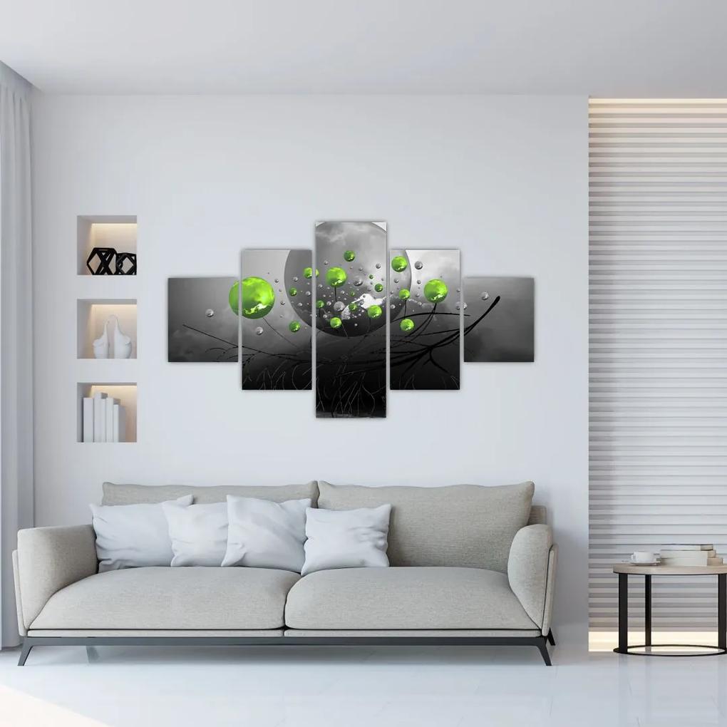 Tablou cu bile abstracte verzi (125x70 cm), în 40 de alte dimensiuni noi