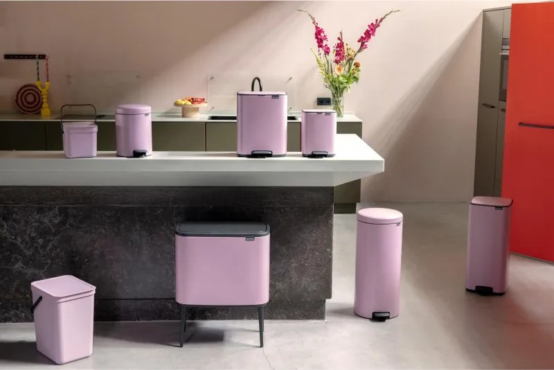 Cos de gunoi cu pedala Brabantia NewIcon 1010439, 5 l, Inchidere usoara, Baza antiderapanta, Roz