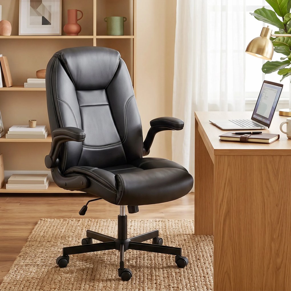 HOMCOM Scaun birou ergonomic fotoliu brațe rabatabile înălțime reglabilă funcție balans negru | Aosom Romania