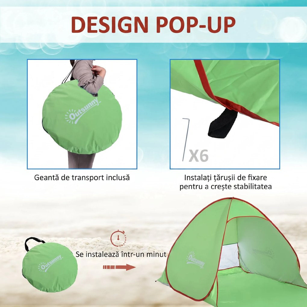 Outsunny Cort pentru Plajă cu Protecție UV 30+, Fereastră și Geantă de Transport, 200x150x119 cm, Verde | Aosom Romania