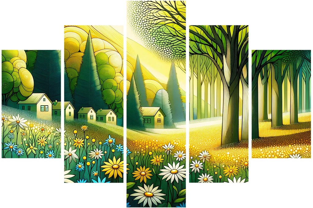 Tablou - Sat în galben-verde (150x105 cm)