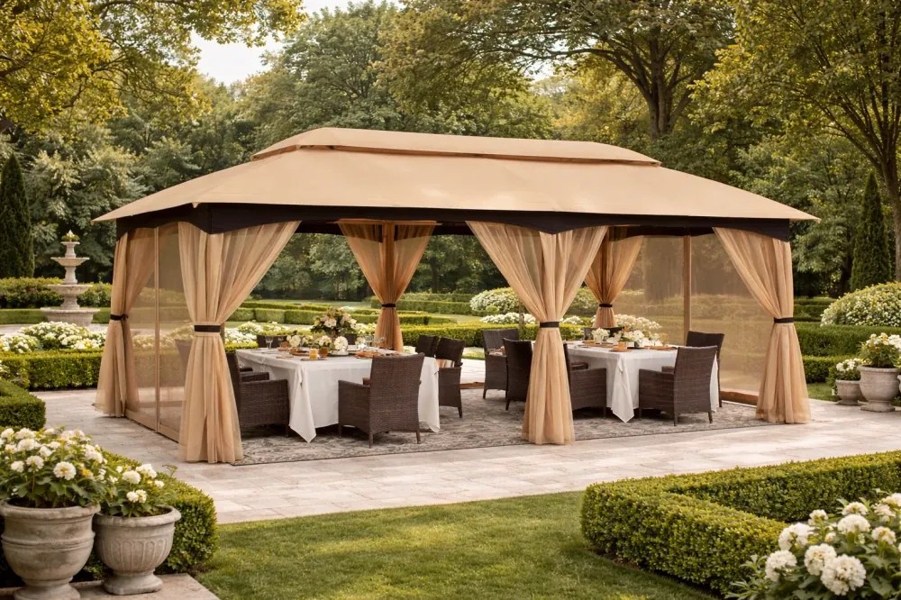 ABCCANOPY Foișor de gradina 305x610 cm, cadru din oțel și plasă de țânțari pentru gazon, curte, grădină, terasă, Kaki