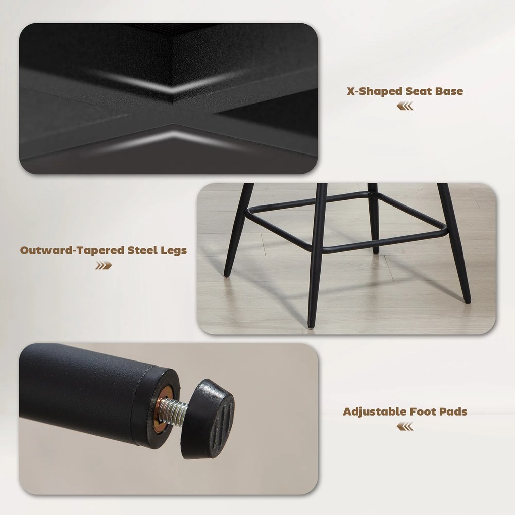 HOMCOM Set 2 Scaune de Bar cu Spătar și Brațe Rotative din Catifea Bej | Aosom Romania