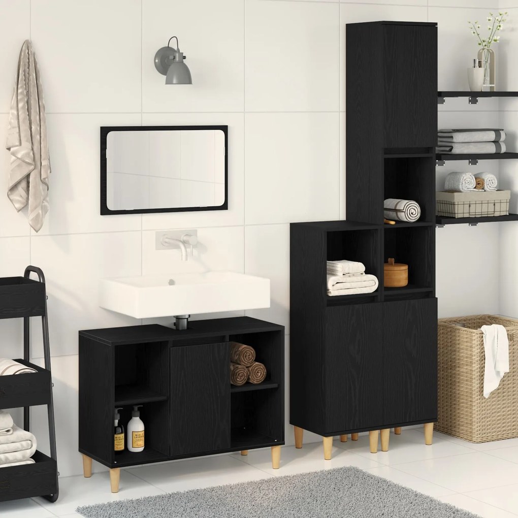 Set mobilier baie vidaXL 3 piese stejar negru lemn prelucrat