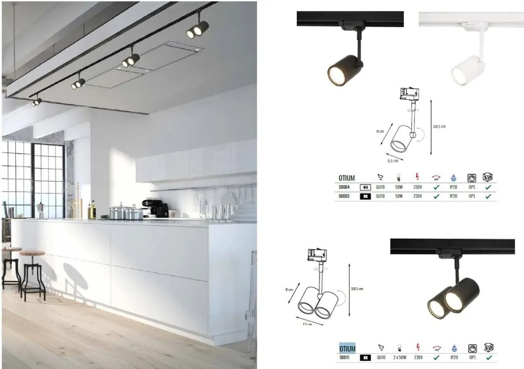 Spot directionabil pentru sina trifazata MAXLIGHT, OTIUM alb