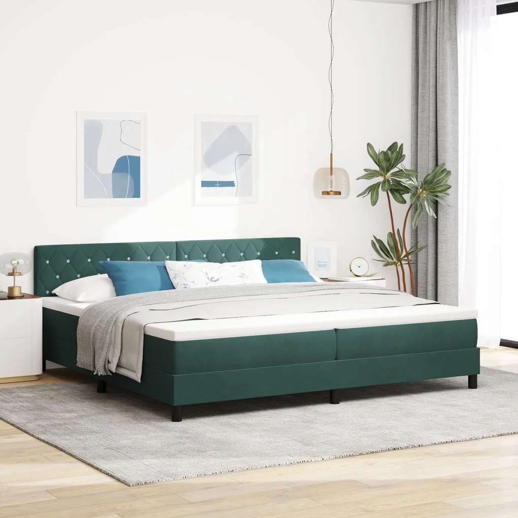 vidaXL Pat box spring cu saltea, verde închis, 200x200 cm, catifea