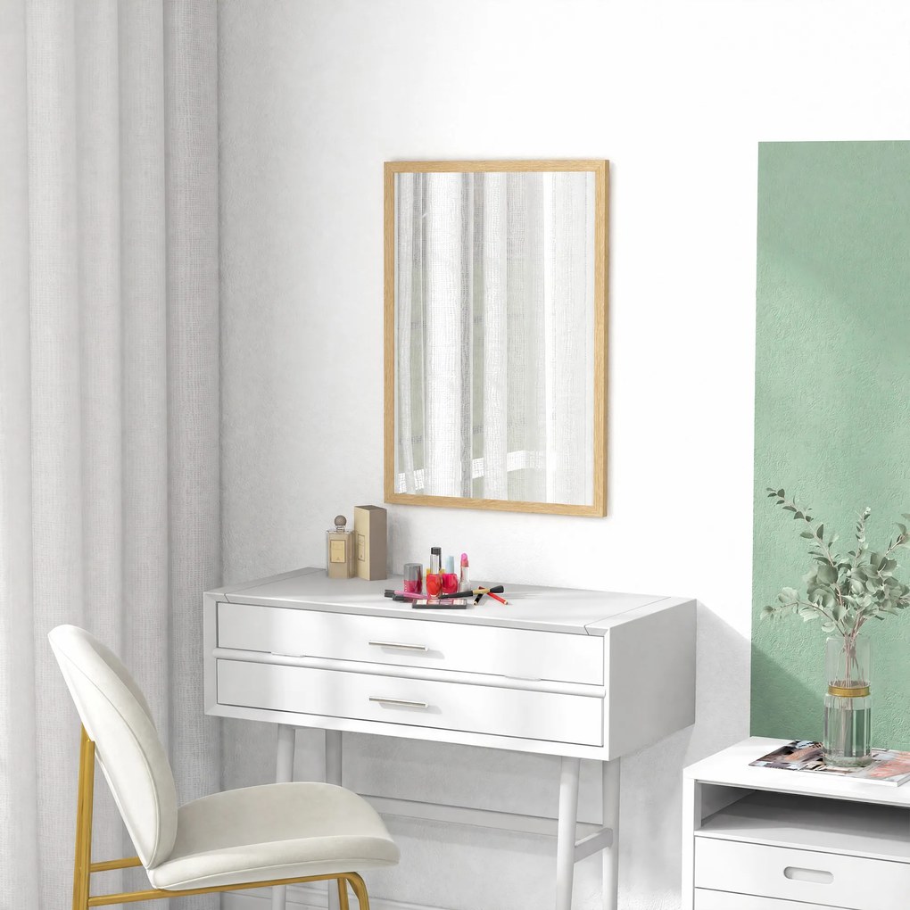 HOMCOM Oglindă de Perete din Sticlă și MDF, 50x70 cm, Culoare Lemn | Aosom Romania