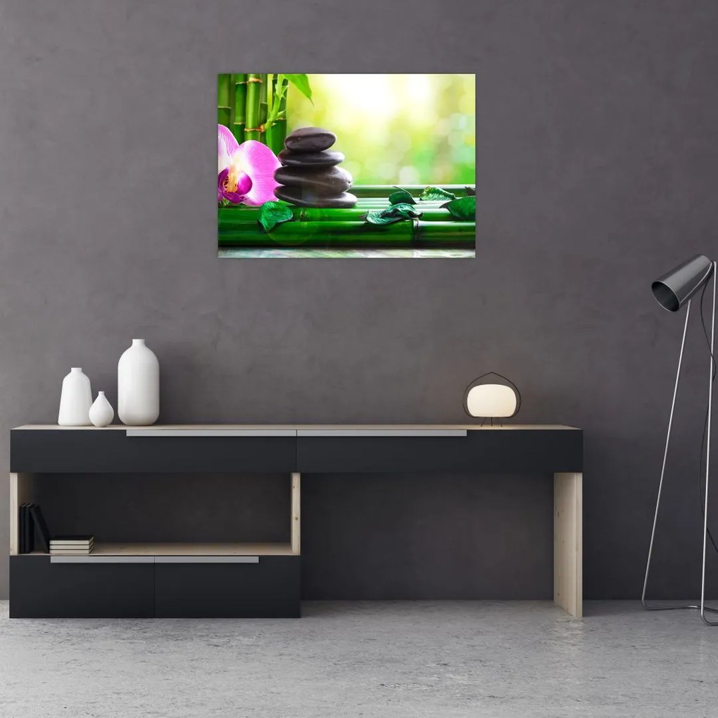 Tablou cu pietre pentru masaj și orhidee (70x50 cm)