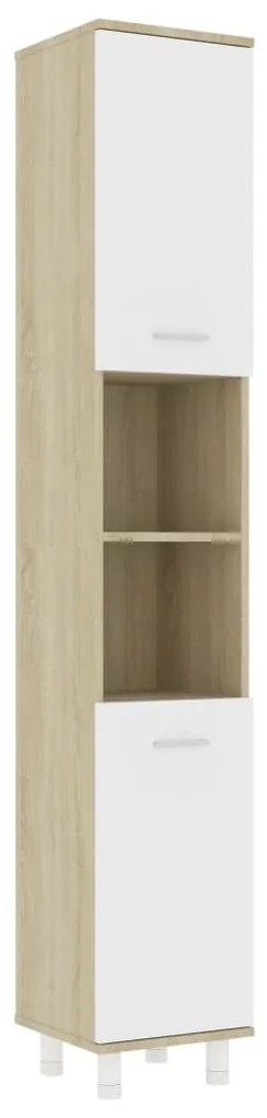 802629 vidaXL Dulap de baie, alb și stejar Sonoma, 30 x 30 x 179 cm, PAL