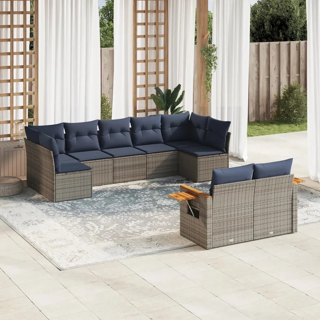 vidaXL Set canapele de grădină cu perne, 9 piese, gri, poliratan