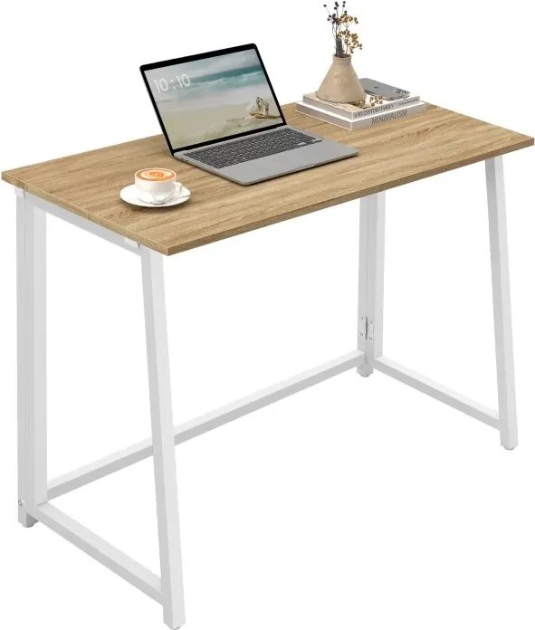 Set pentru birou ZARIMO masa 80x40 cm, alb/stejar sonoma + scaun AVOLA VELVET, mustar