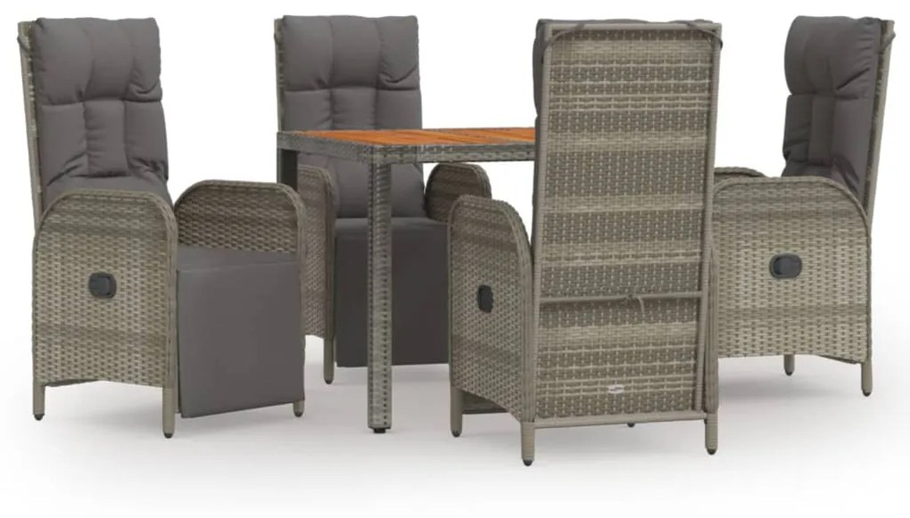 3185045 vidaXL Set mobilier de grădină cu perne, 5 piese, gri, poliratan