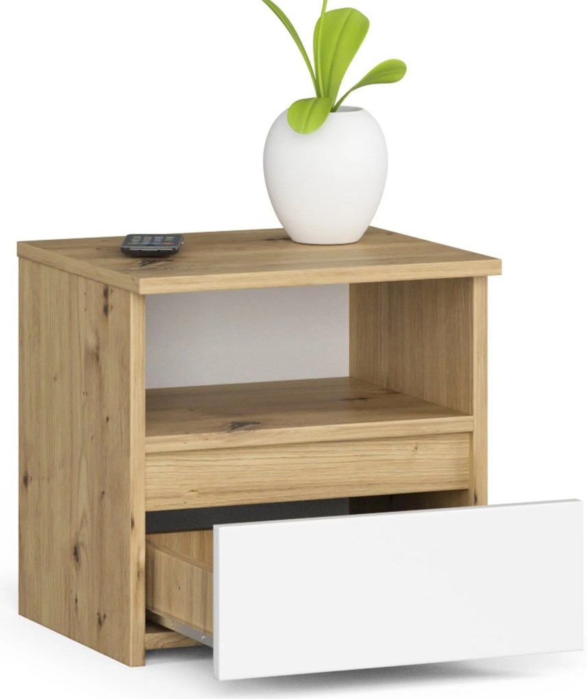 Noptieră Crispian (stejar artisan + alb). 1070934