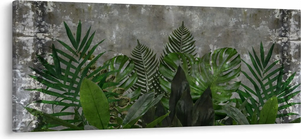 Tablou - Zid de beton cu plante (120x50 cm)