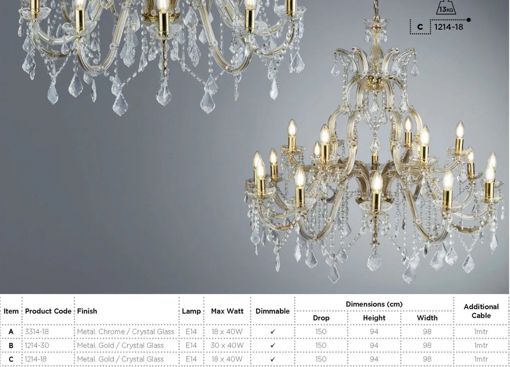 Candelabru XXL casa scarii design clasic Marie Theresea 18L 1214-18 SRT