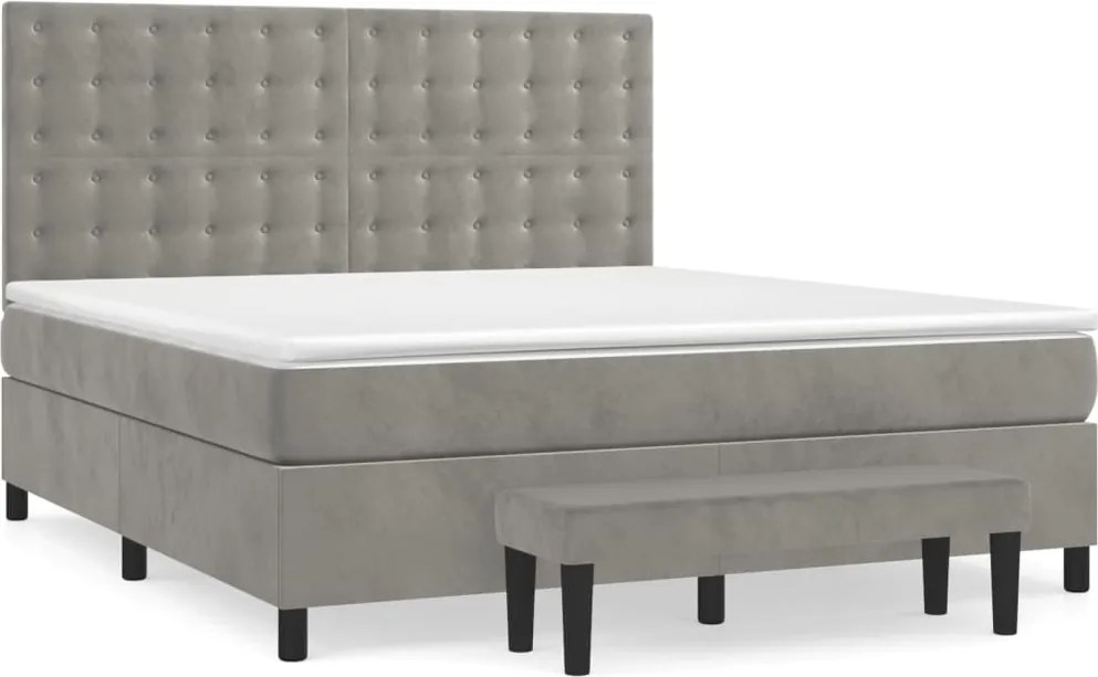vidaXL Pat box spring cu saltea, gri deschis, 160x200 cm, catifea