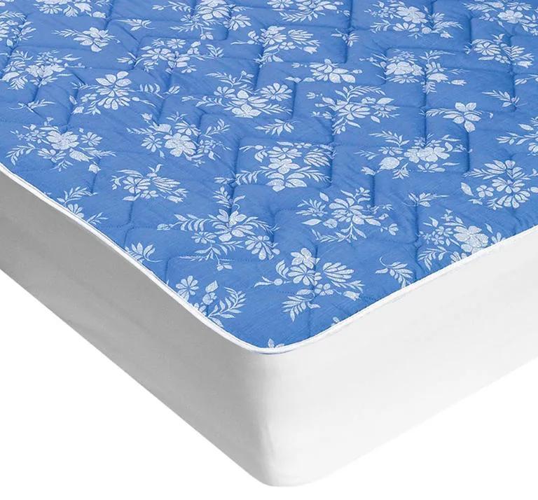 Protecţie de saltea matlasată cu aloe vera albastră cu flori albe 90 x 200 cm