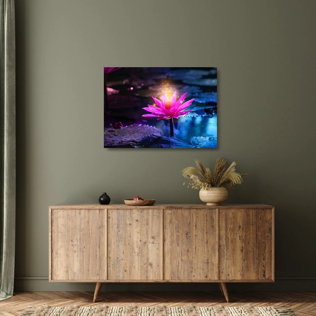 Tablou pe sticlă cu lotus pe apă (70x50 cm)