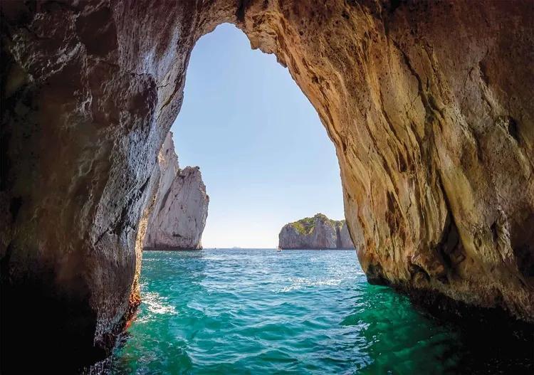 Stone Cave Tunnel Sea Fototapet, (312 x 219 cm)