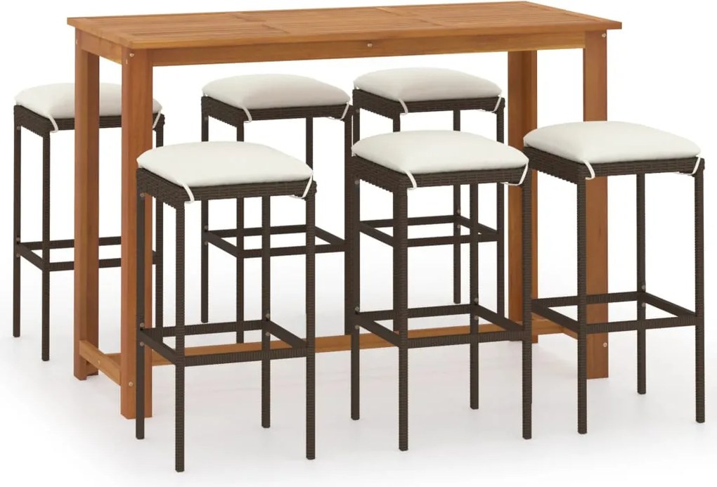 vidaXL Set mobilier de bar de grădină cu perne, 7 piese, maro