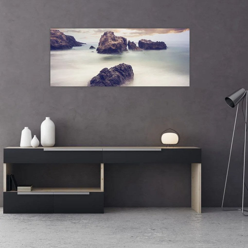 Tablou cu stânci în ceață (120x50 cm)