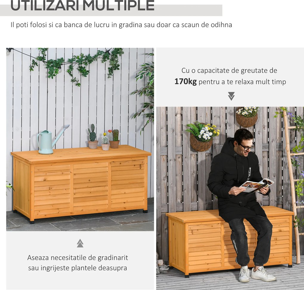 Outsunny Banca Gradina 127×56×60 cm – Lemn Alb cu Spatiu Depozitare | Aosom Romania
