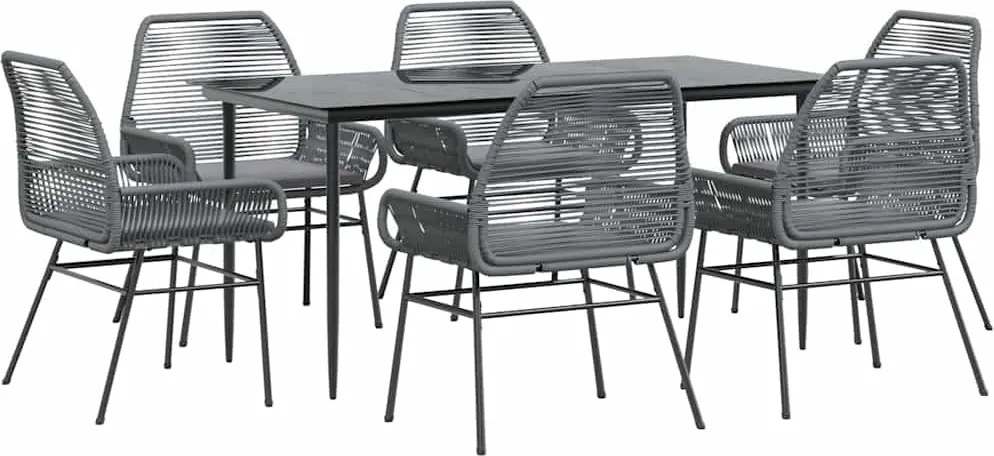 vidaXL Set de sufragerie de grădină de 7 piese sticlă poliratan gri