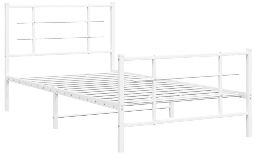 355623 vidaXL Cadru de pat metalic cu tăblie de cap/picioare, alb, 100x200 cm