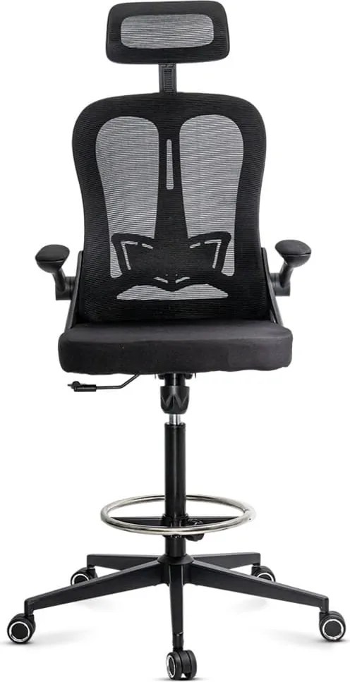 Scaun operativ ergonomic negru din mesh cu suport picioare reglabil și tetieră ajustabilă OFF 650