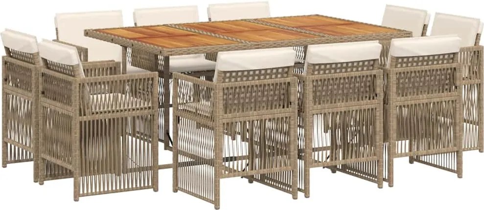 vidaXL Set mobilier de grădină cu perne, 11 piese, bej, poliratan