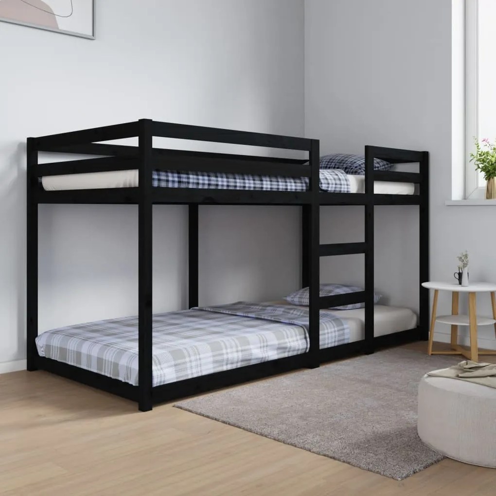 821648 vidaXL Pat supraetajat, negru, 90x200 cm, lemn masiv de pin