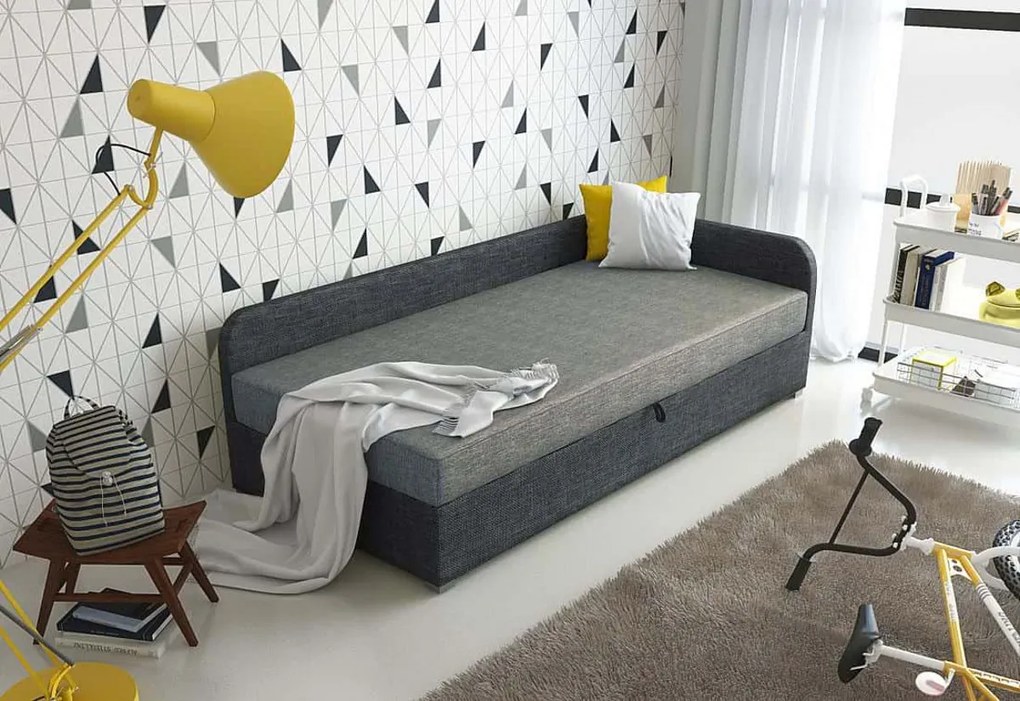 Supermobel Pat tapiţat UNO + somieră + saltea, 90x200, Sawana05/14, colţ dreapta