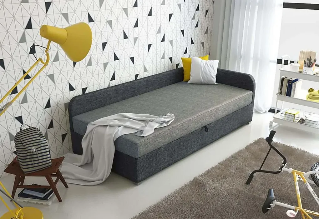 Supermobel Pat tapiţat UNO + somieră + saltea, 90x200, Sawana21/05, colţ dreapta