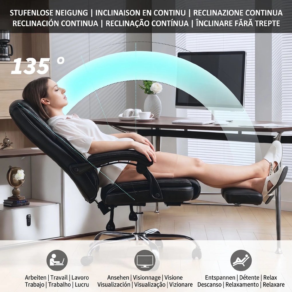 HOMCOM Scaun de birou rabatabil cu suport pentru picioare și capacitate de 120 kg, negru | Aosom Romania
