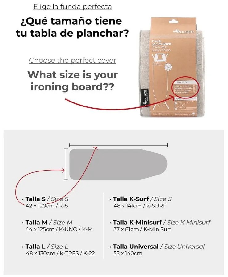 Husă pentru masă de călcat 141x48 cm K-Surf – Rolser