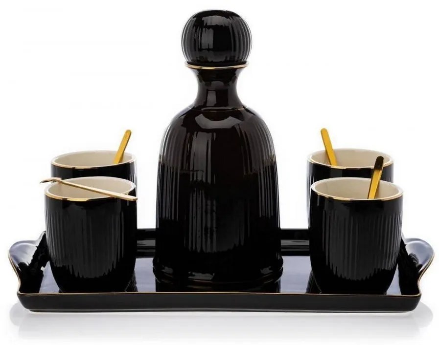 Set ceramic de cești cu carafă și tavă KENDI negru