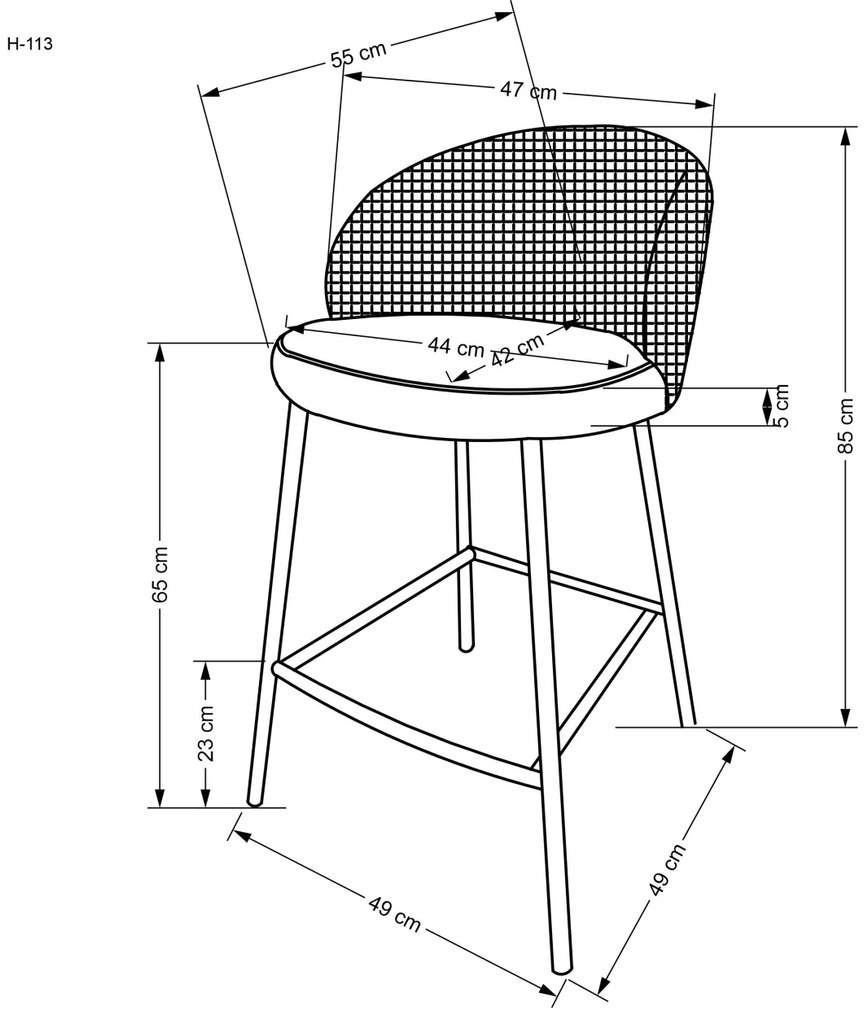 Scaun de bar tapitat H113 alb/negru