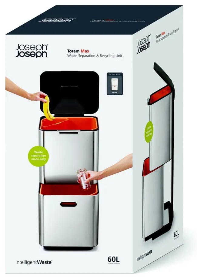 Coș de gunoi bej de reciclat din oțel 60 l Totem Max – Joseph Joseph