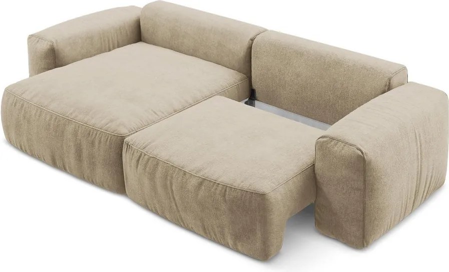 Colțar maro deschis extensibil cu tapițerie din chenille (cu colț pe partea stângă/cu șezlong) Kuki – Makamii