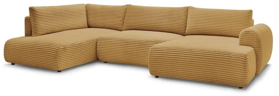 Colțar galben muștar extensibil/cu spațiu de depozitare cu tapițerie din catifea reiată (cu colț pe partea stângă/în formă de "U") Lucien – Bobochic Paris