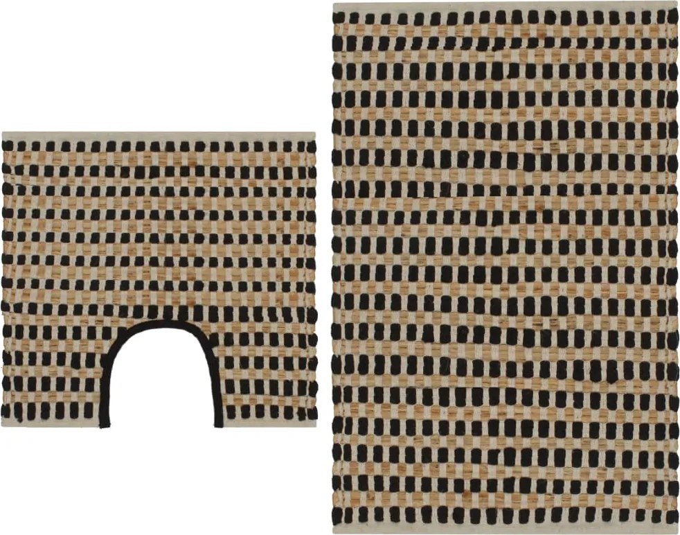 vidaXL Set covoraș baie lucrat manual, natural și negru, iută textil