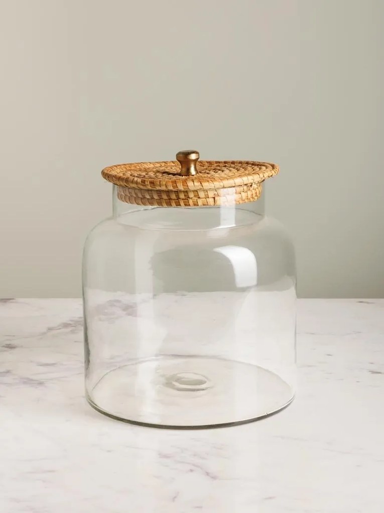 Borcan din sticla, cu capac din trestie de zahar, H24cm Provence