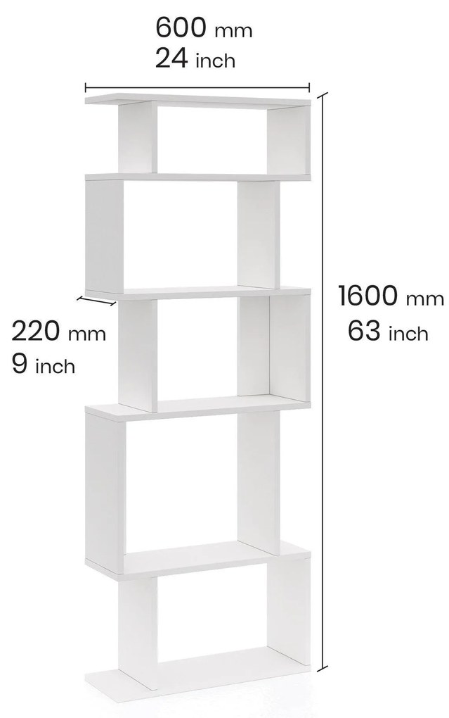 Biblioteca Piramide, Alb, 60 x 22 x 160 cm