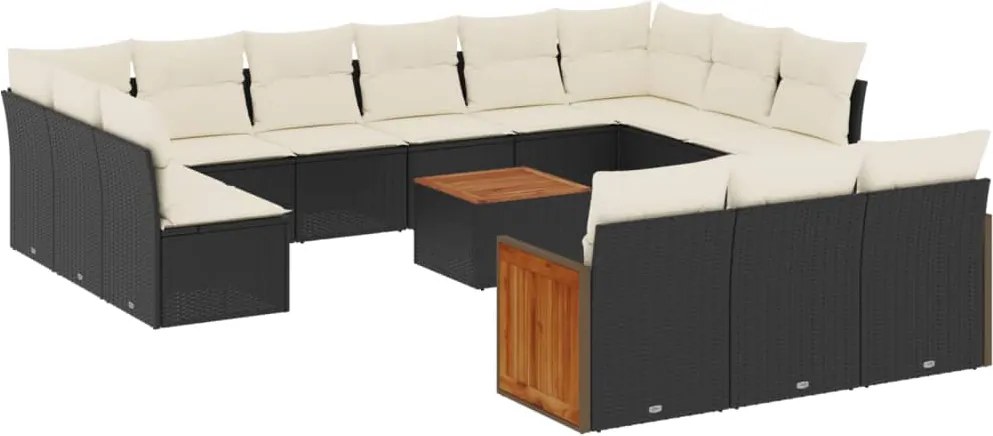 vidaXL Set mobilier de grădină cu perne, 14 piese, negru, poliratan