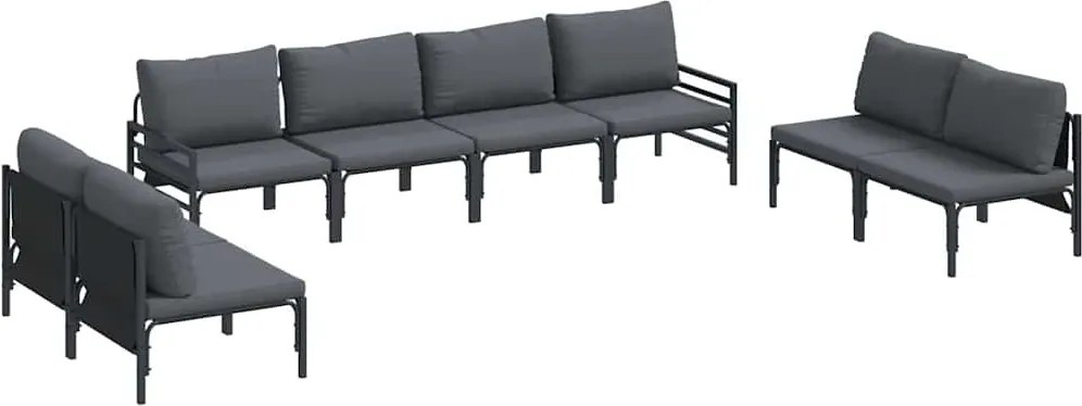 vidaXL Set de canapele pentru grădină cu pernă 8 pcs Negru Oțel