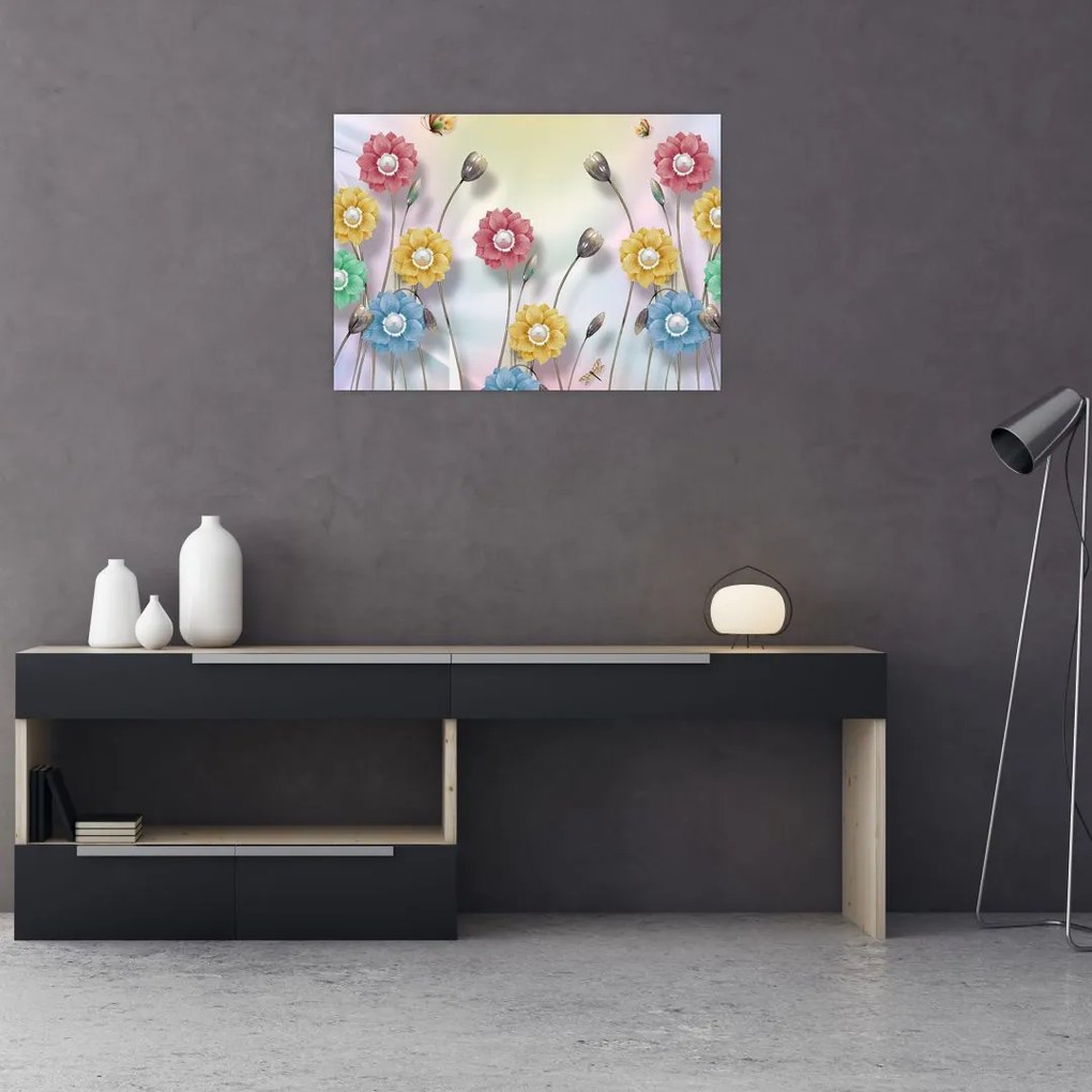 Tablou pe sticlă - Lunca colorată (70x50 cm)