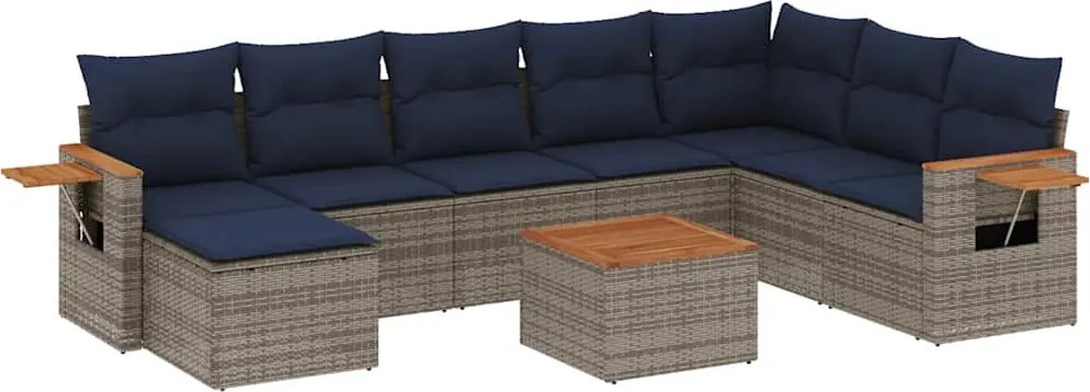 vidaXL Set canapele de grădină, 9 piese, cu perne, gri, poliratan