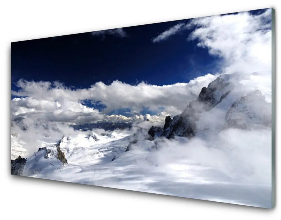 Tablou pe sticla acrilica Nori de munte Peisaj Gri Alb Violet